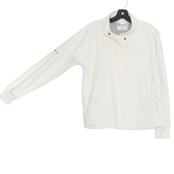 Champion Sweater Pullover Athleisure Minimalist Outdoor Cozy Fleece Ivory Small - Picture 10 of 10